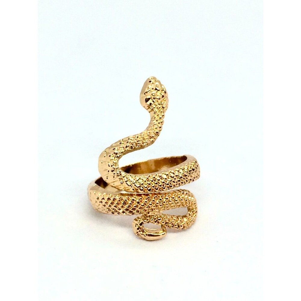SNAKE RING Gold Tone Serpent Wrap Egyptian Revival Textured Sz 4.75